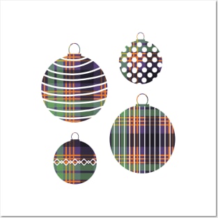 Green, Orange and Purple Tartan Christmas Baubles Posters and Art